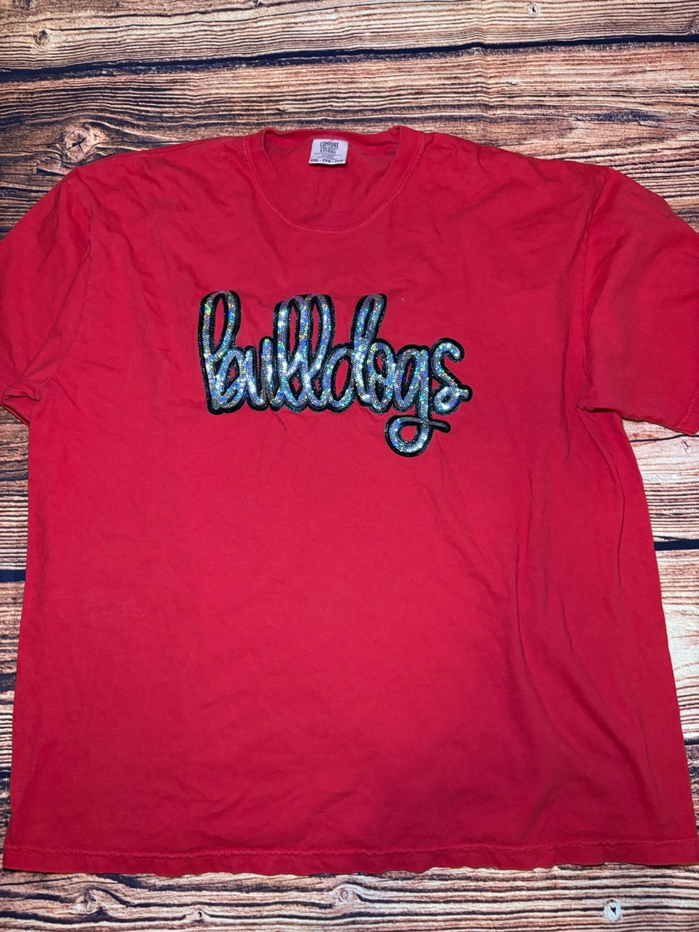 Comfort Colors Red Crewneck T-Shirt Bulldogs UGA Georgia Sequined